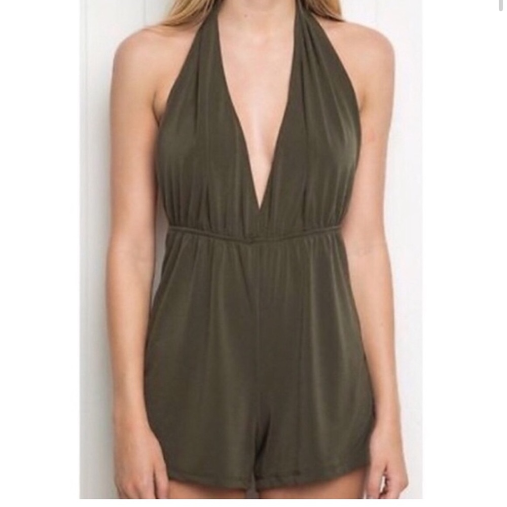 Brandy Melville green halter backless romper